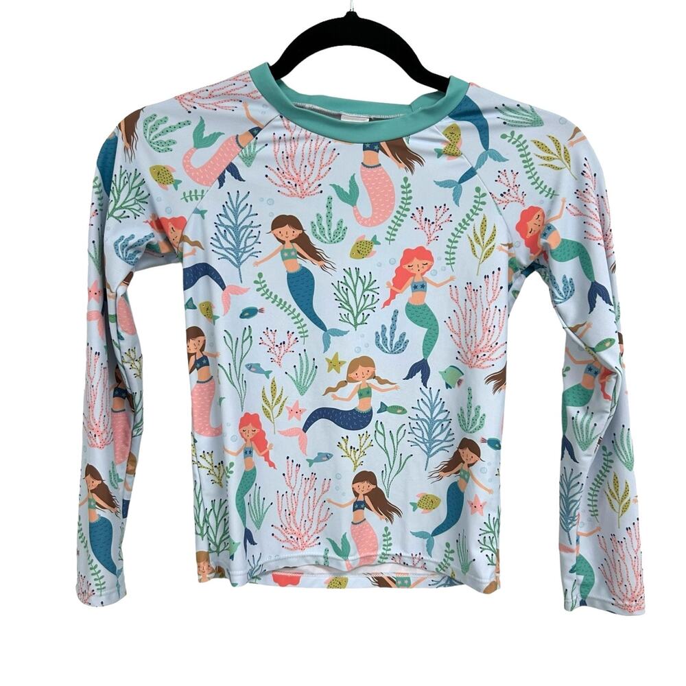 Millie Loves Lily Girls Ice Blue Mermaid Print Long Sleeve Rashguard Swim Top 12